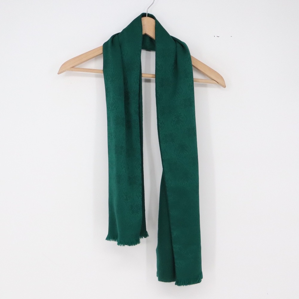 Stefano Scarf Unisex One Size Jacquard Damask Forest Green Fringed Excellent